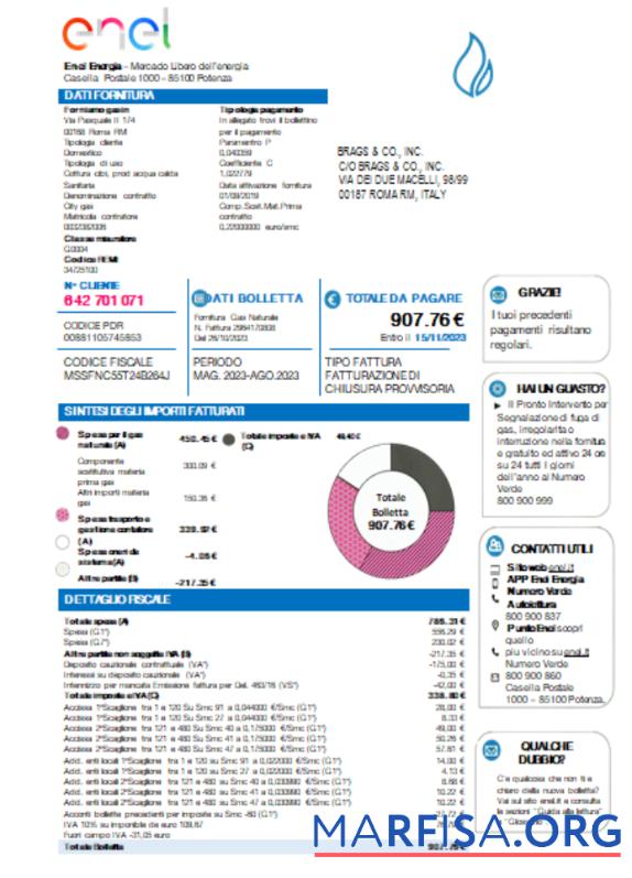 Realistic Enel Energia utility business bill, SCR template